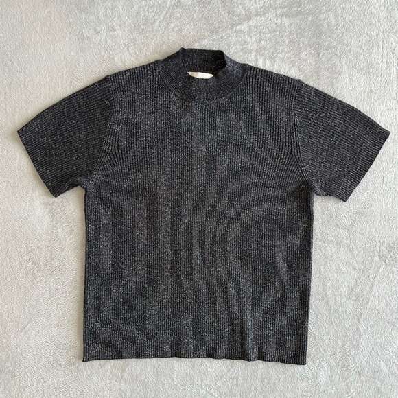 Susan Graver Sweaters - SUSAN Graver Vintage Black Multi Shimmer Mock Neck Short Sleeve Sweater Size 1X